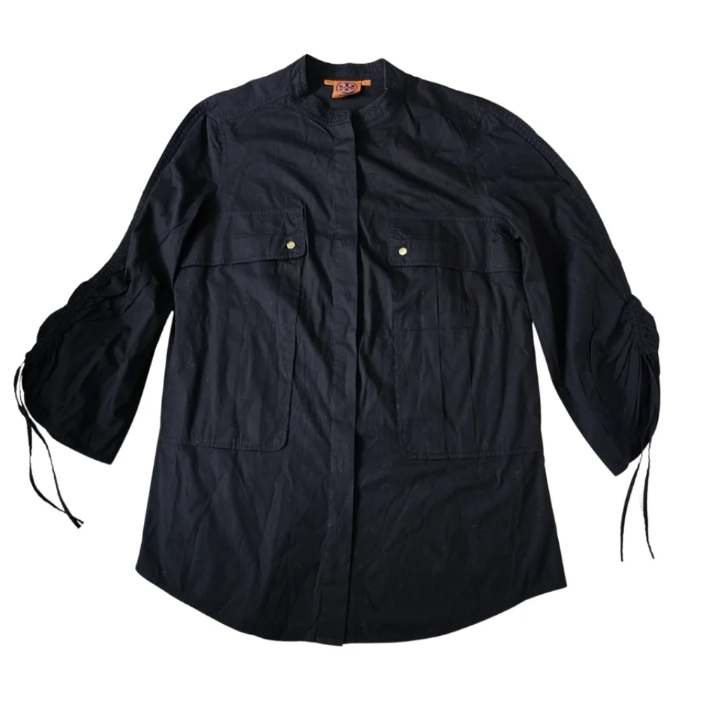 TORY BURCH Aaron Poplin Utility Shirt Blouse Ruched Sleeves Size 4